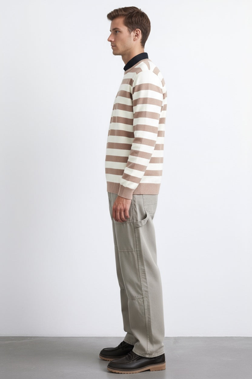 Men Striped Round Neck Pullover Sweater