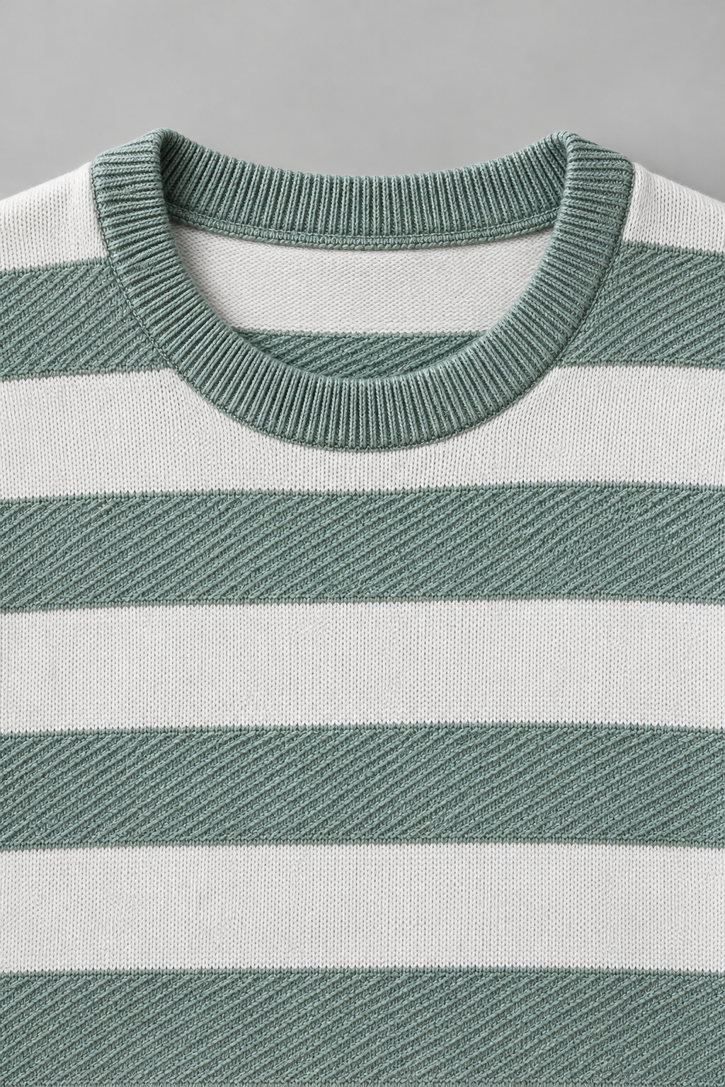 Men’s Green Melange Striped Regular Fit Cotton Knitted Sweater