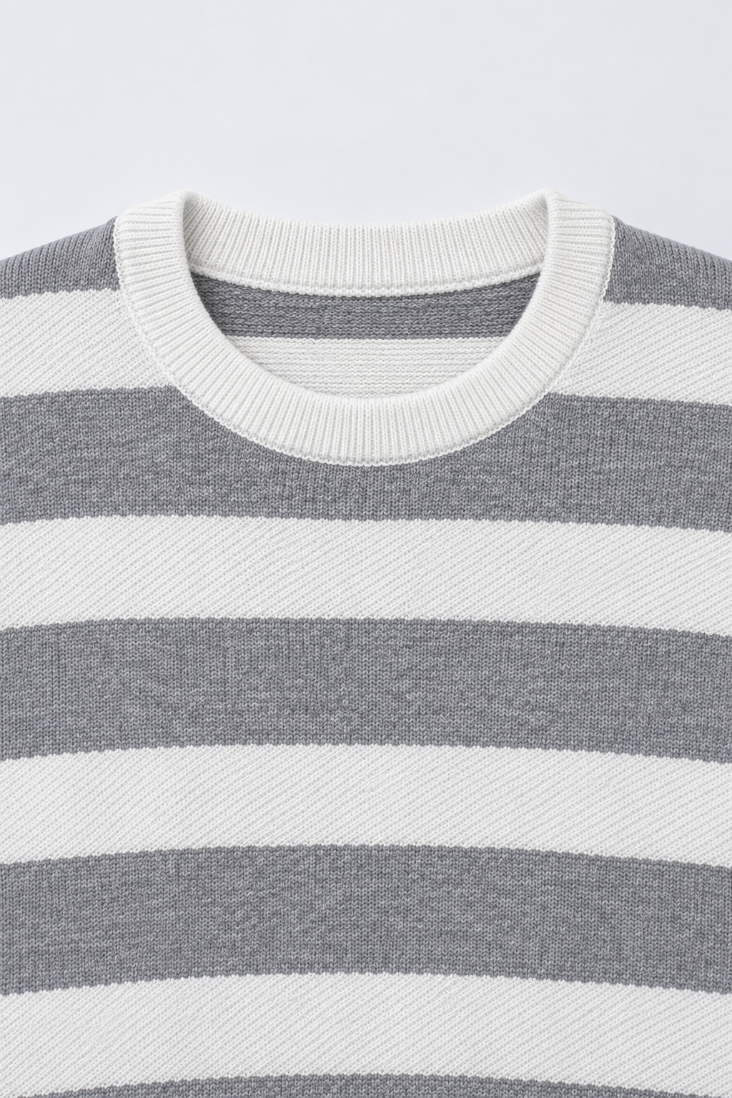 Men’s Regular Fit Knitted Cotton Striped Crew Neck Sweater – Grey
