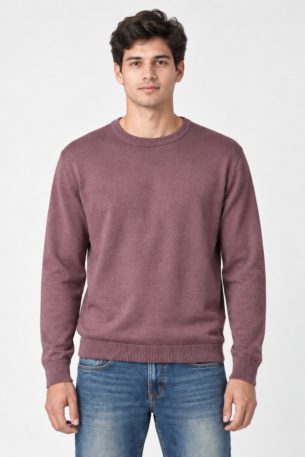 Men's Cotton Overdyed Knitted Sweater – Dusty Berry | Regular Fit |