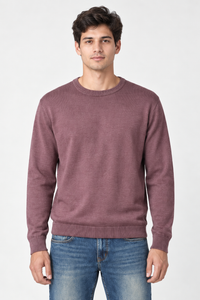 Men's Cotton Overdyed Knitted Sweater – Dusty Berry | Regular Fit |