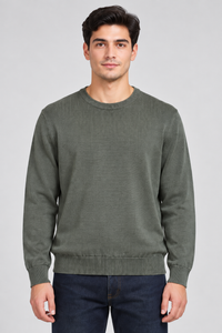 Men's Cotton Overdyed Knitted Sweater – Olive | Regular Fit |