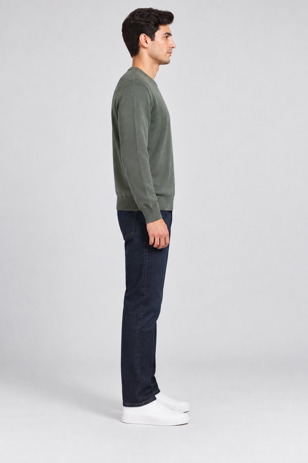 Men's Cotton Overdyed Knitted Sweater – Olive | Regular Fit |