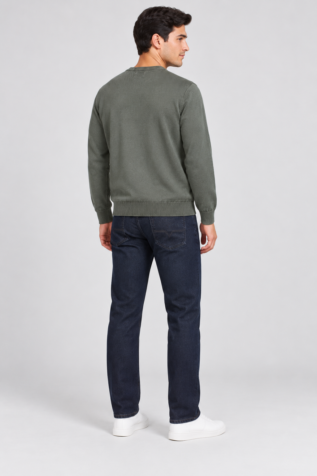 Men's Cotton Overdyed Knitted Sweater – Olive | Regular Fit |