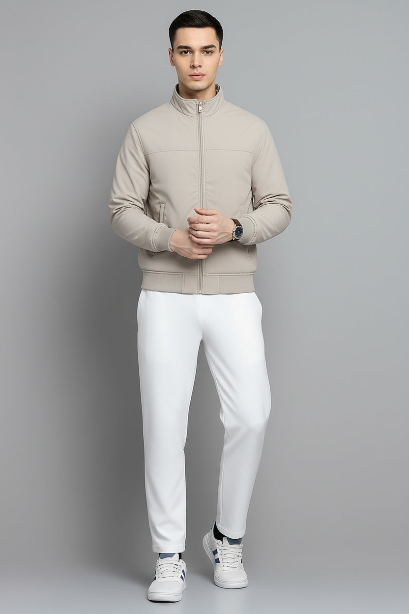 Men Mock Collar Solid Bomber Jacket