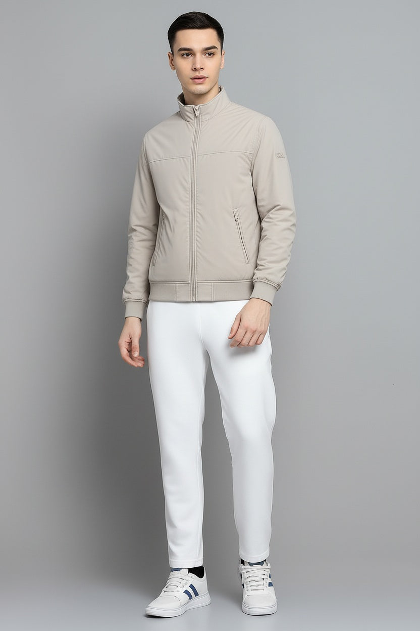 Men Mock Collar Solid Bomber Jacket