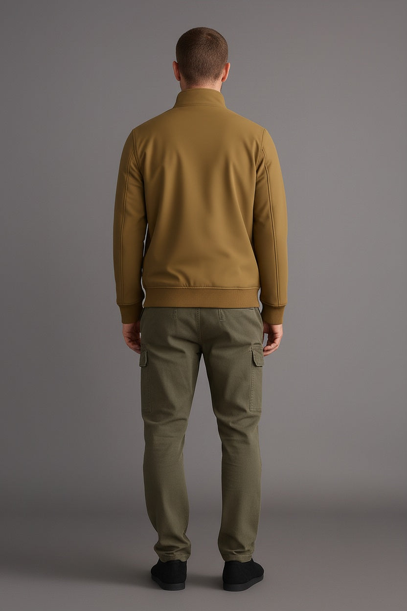 Men Tan Mock Collar Solid Bomber Jacket