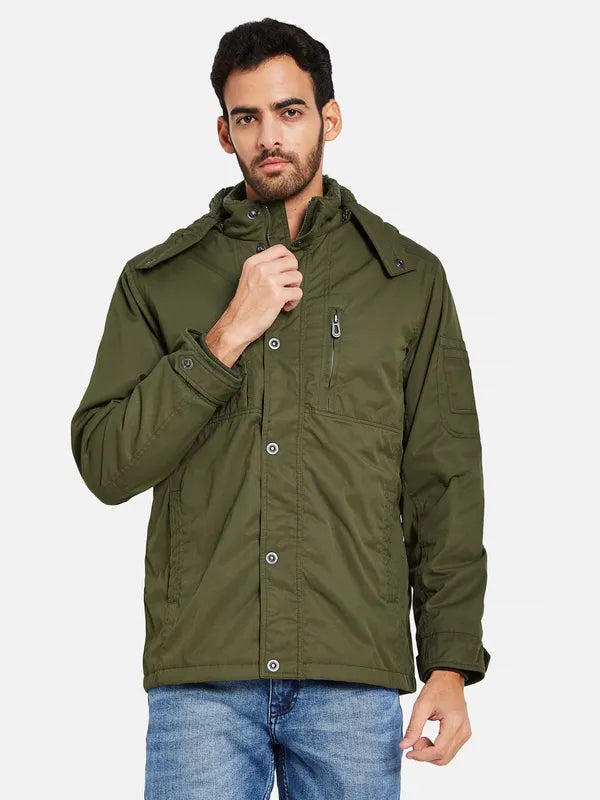 Mettle Men Olive Green Camouflage Striped Longline Padded Jacket