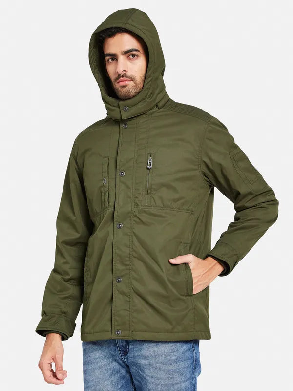 Mettle Men Olive Green Camouflage Striped Longline Padded Jacket