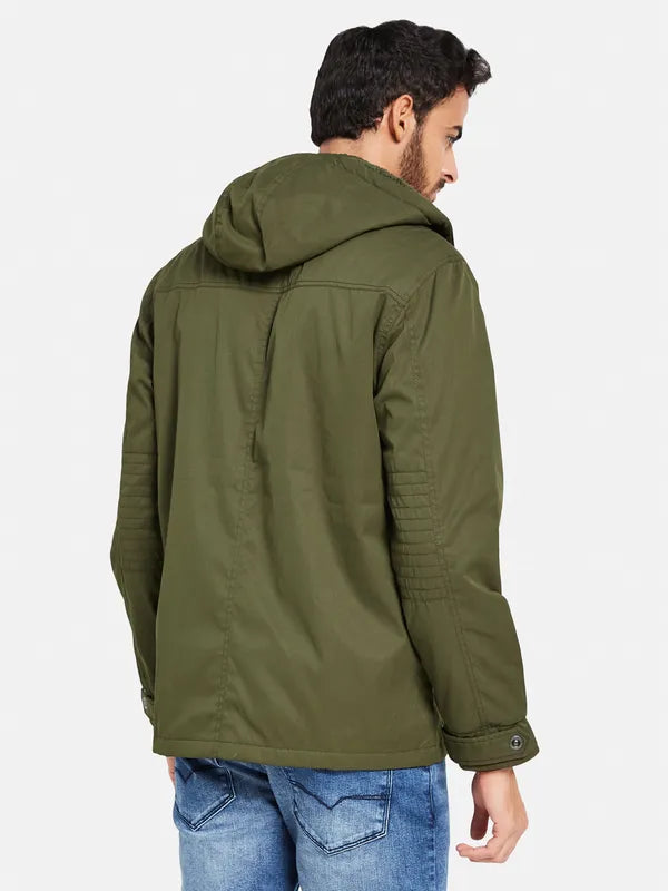 Mettle Men Olive Green Camouflage Striped Longline Padded Jacket