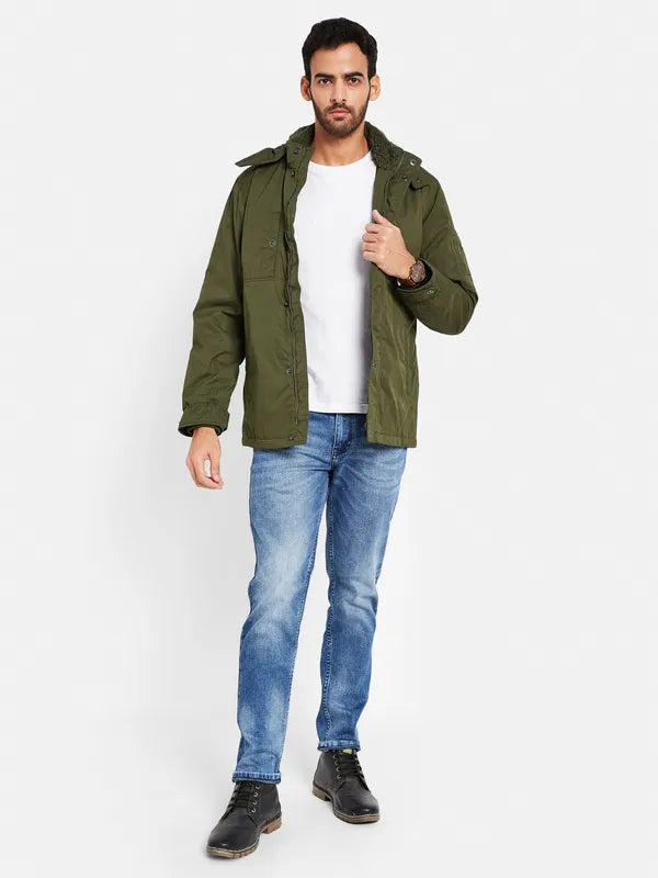 Mettle Men Olive Green Camouflage Striped Longline Padded Jacket