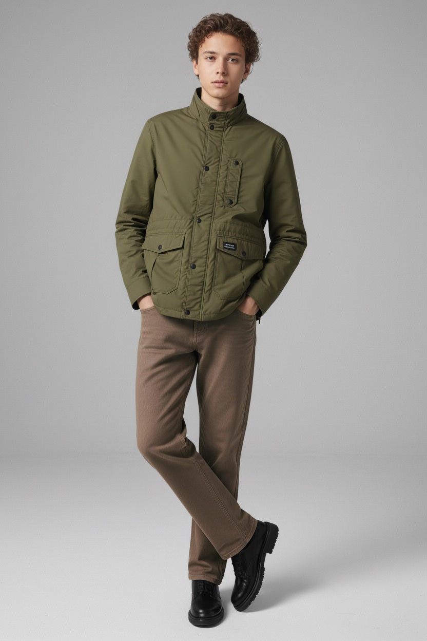 Men Dark Olive Lightweight Woven Jacket