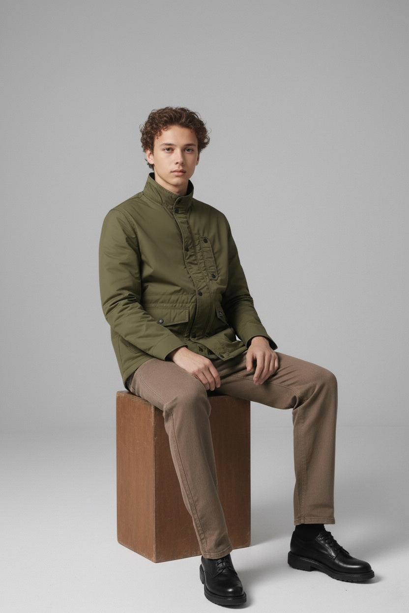Men Dark Olive Lightweight Woven Jacket