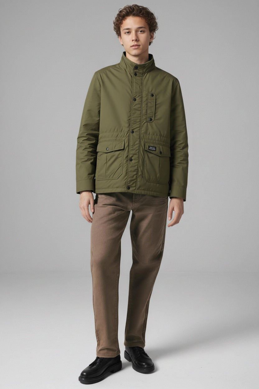 Men Dark Olive Lightweight Woven Jacket