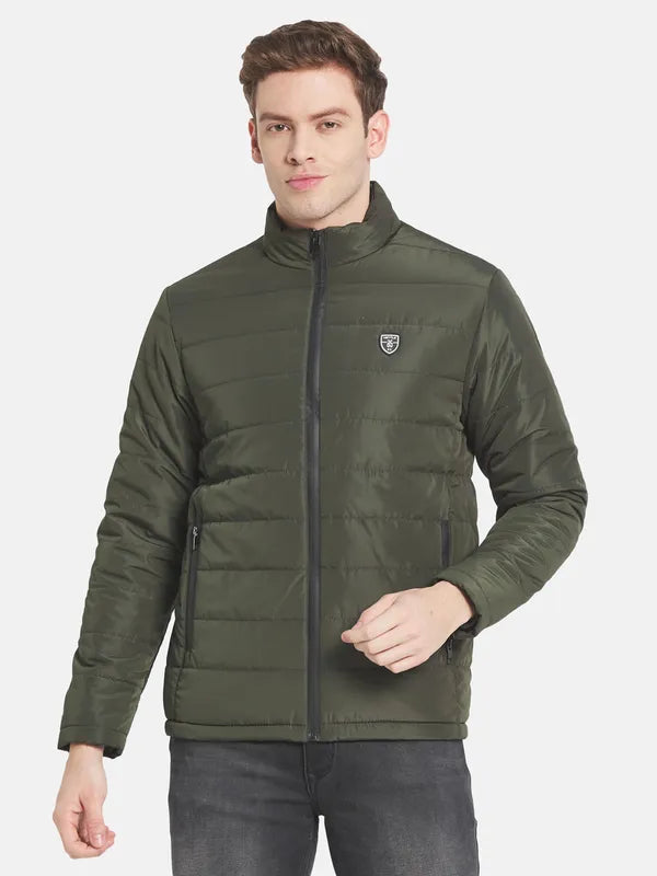 Men Olive Green Solid Puffer Jacket