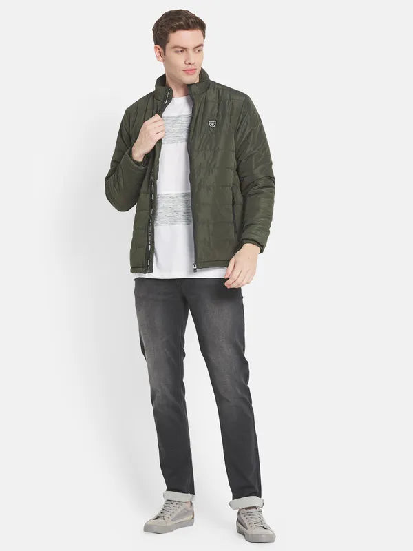 Men Olive Green Solid Puffer Jacket