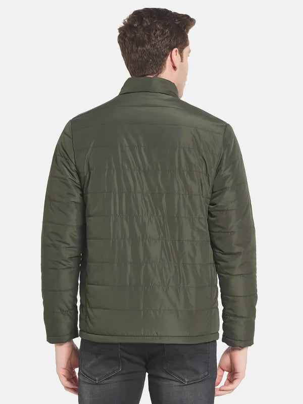 Men Olive Green Solid Puffer Jacket