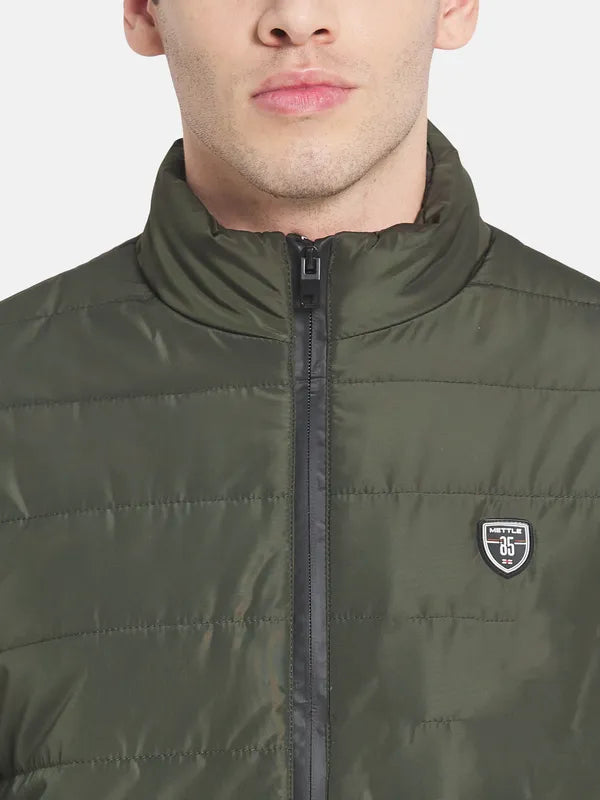 Men Olive Green Solid Puffer Jacket