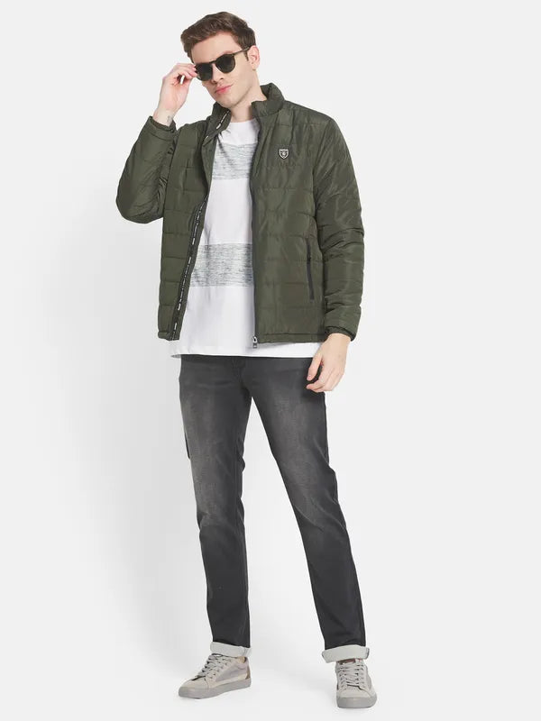 Men Olive Green Solid Puffer Jacket