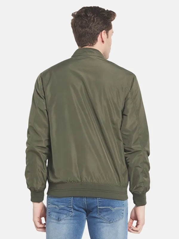 Men Green Solid Bomber Jacket