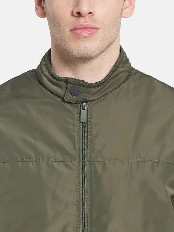 Men Green Solid Bomber Jacket