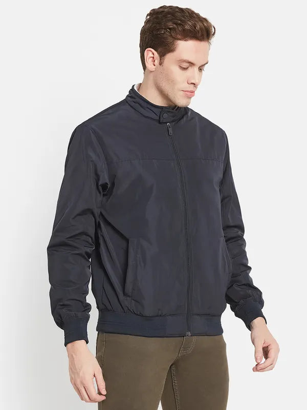 Men Navy Blue Bomber Jacket