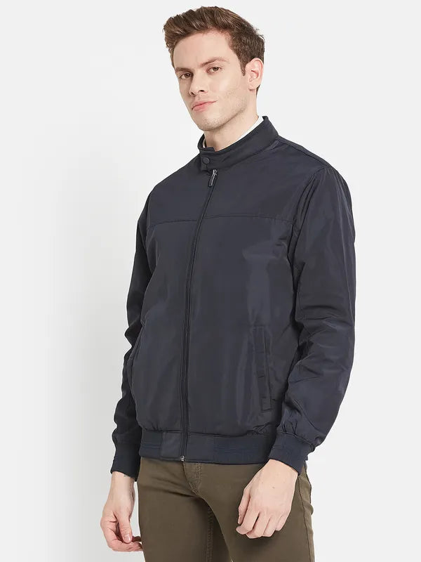 Men Navy Blue Bomber Jacket