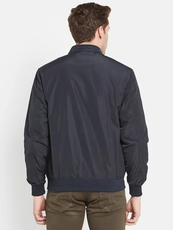 Men Navy Blue Bomber Jacket