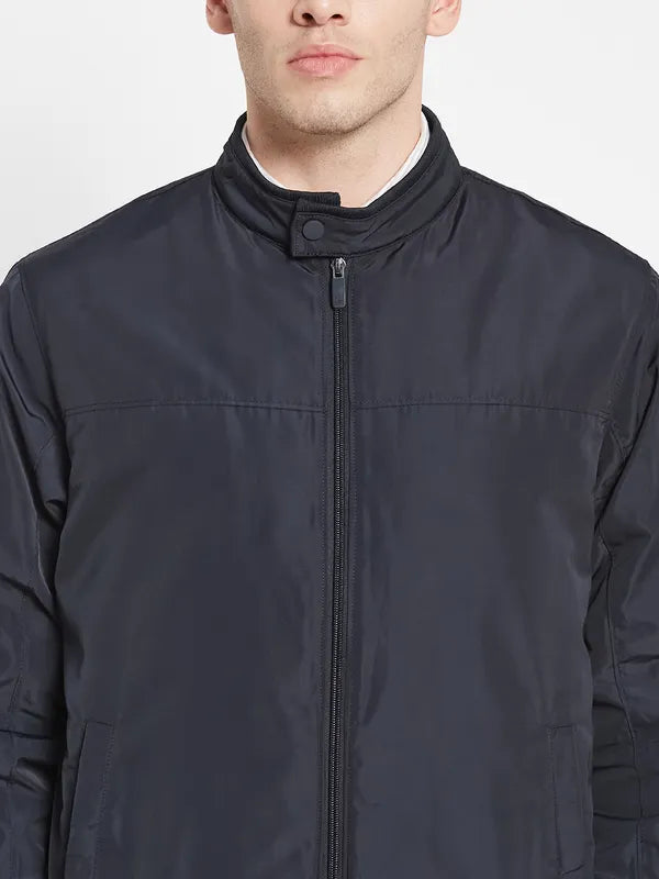 Men Navy Blue Bomber Jacket