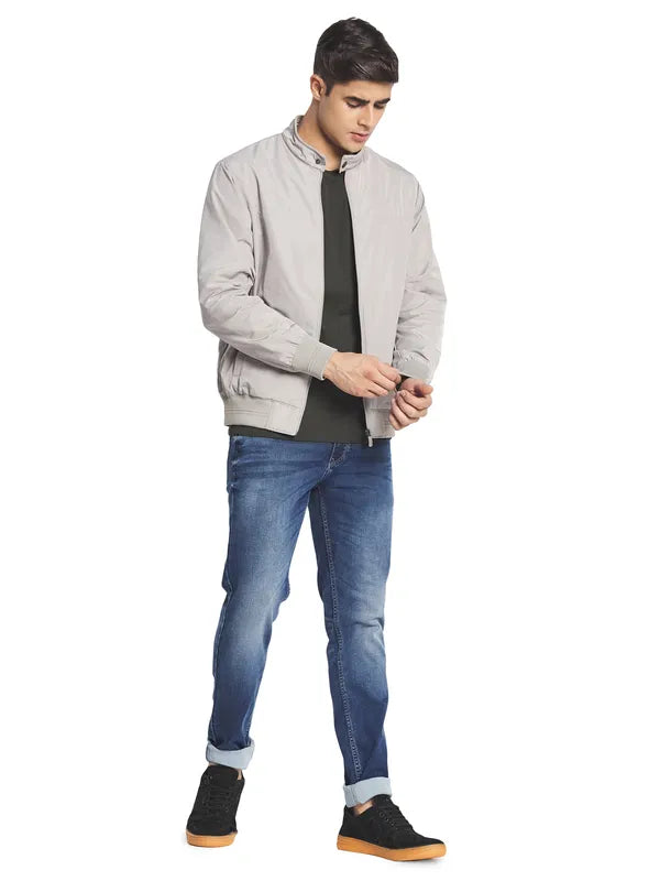 Mettle Men Grey Solid Open Front Jacket