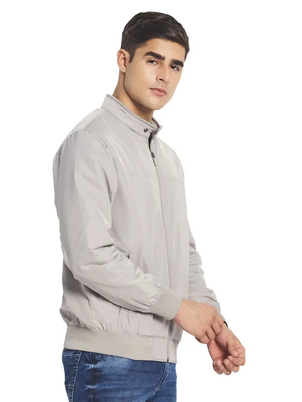 Mettle Men Grey Solid Open Front Jacket