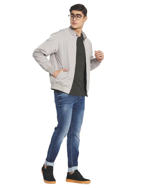 Mettle Men Grey Solid Open Front Jacket