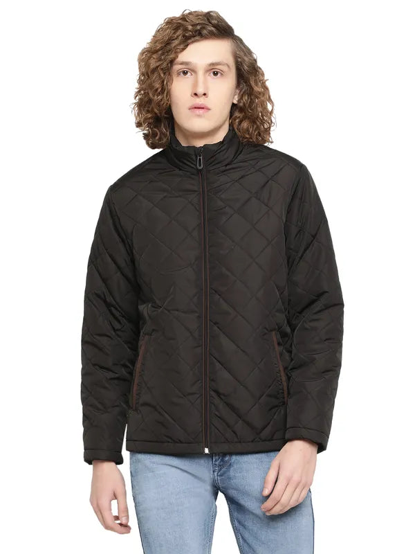 Mettle Men Black Quilted Jacket With Patchwork