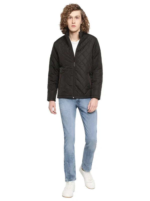 Mettle Men Black Quilted Jacket With Patchwork