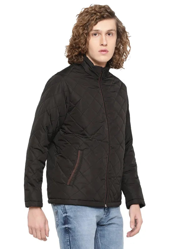 Mettle Men Black Quilted Jacket With Patchwork