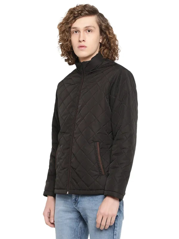 Mettle Men Black Quilted Jacket With Patchwork