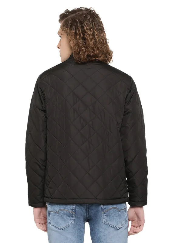 Mettle Men Black Quilted Jacket With Patchwork