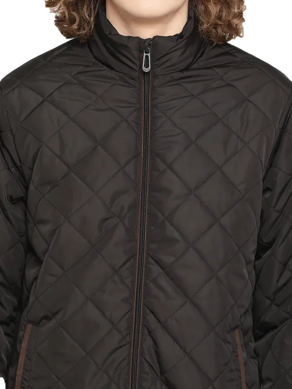 Mettle Men Black Quilted Jacket With Patchwork