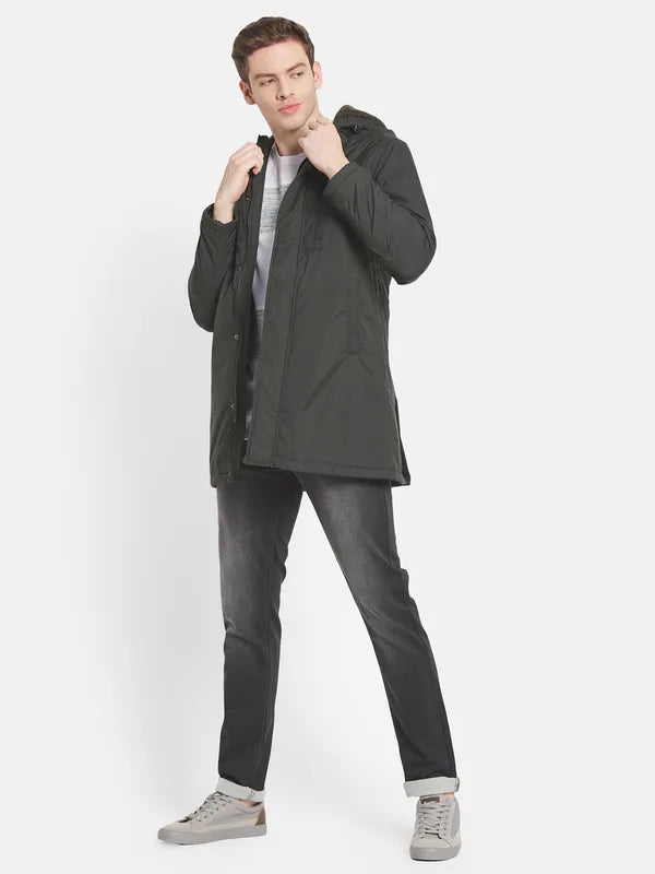 Men Green Longline Padded Jacket