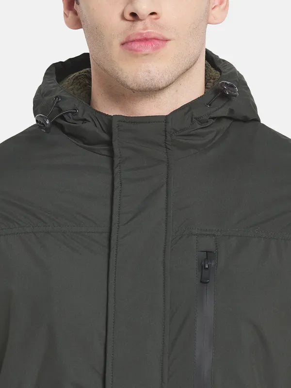 Men Green Longline Padded Jacket