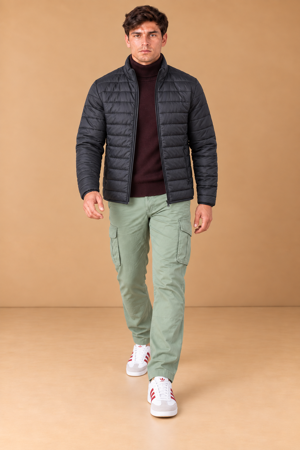 Men’s Reversible Puffer Jacket – Black & Steel Grey Regular Fit Full-Zip Winter Jacket