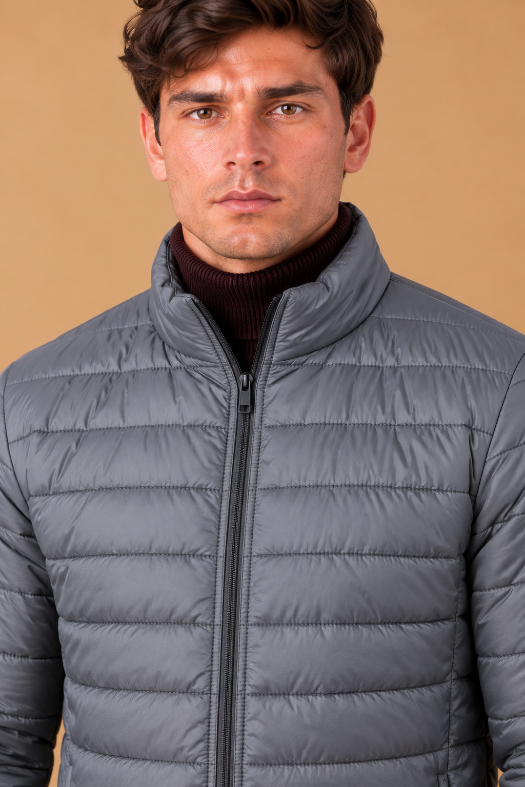Men’s Reversible Puffer Jacket – Black & Steel Grey Regular Fit Full-Zip Winter Jacket