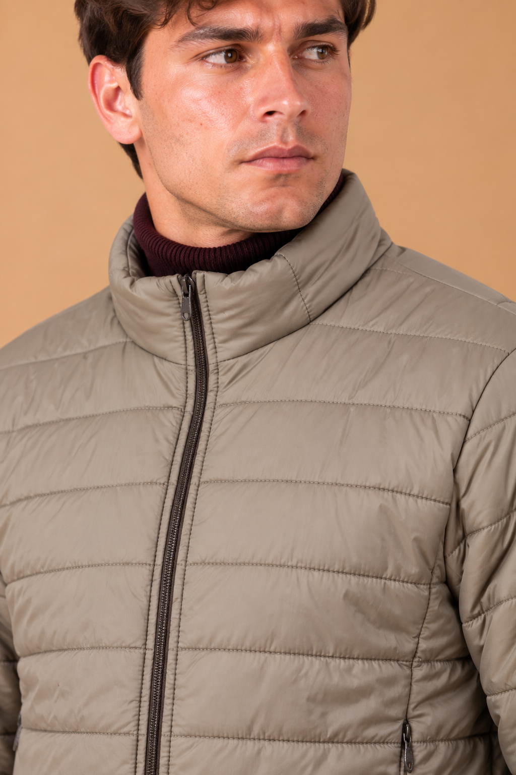 Men’s Reversible Puffer Jacket – Espresso & Khakhi Grey Regular Fit Full-Zip Winter Jacket