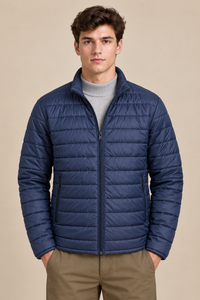 Men’s Reversible Puffer Jacket – Navy & Merlot Grey Regular Fit Full-Zip Winter Jacket