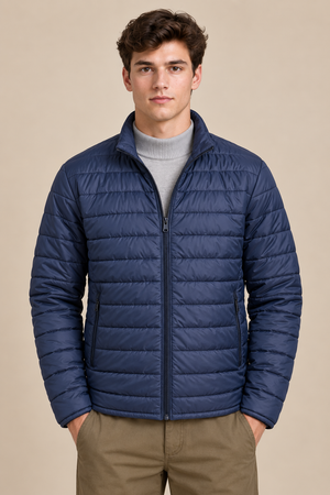 Men’s Reversible Puffer Jacket – Navy & Merlot Grey Regular Fit Full-Zip Winter Jacket