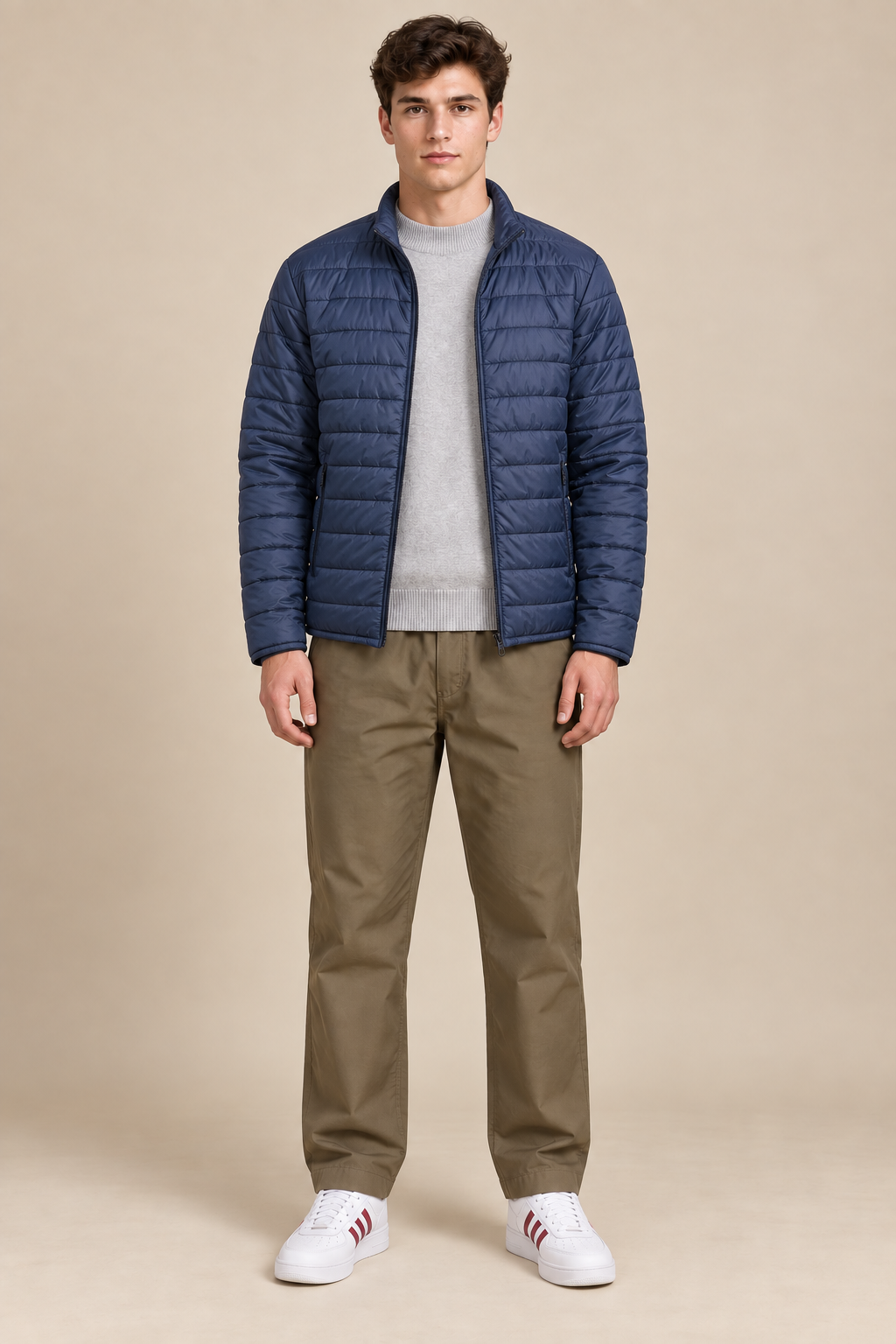 Men’s Reversible Puffer Jacket – Navy & Merlot Grey Regular Fit Full-Zip Winter Jacket