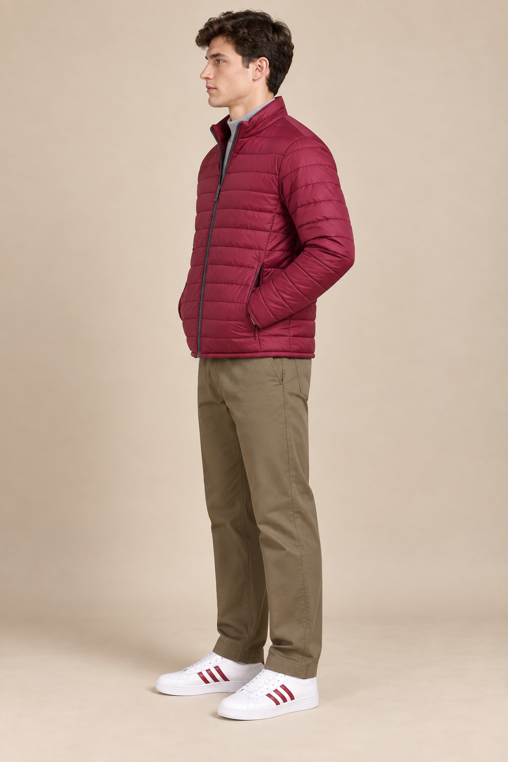Men’s Reversible Puffer Jacket – Navy & Merlot Grey Regular Fit Full-Zip Winter Jacket