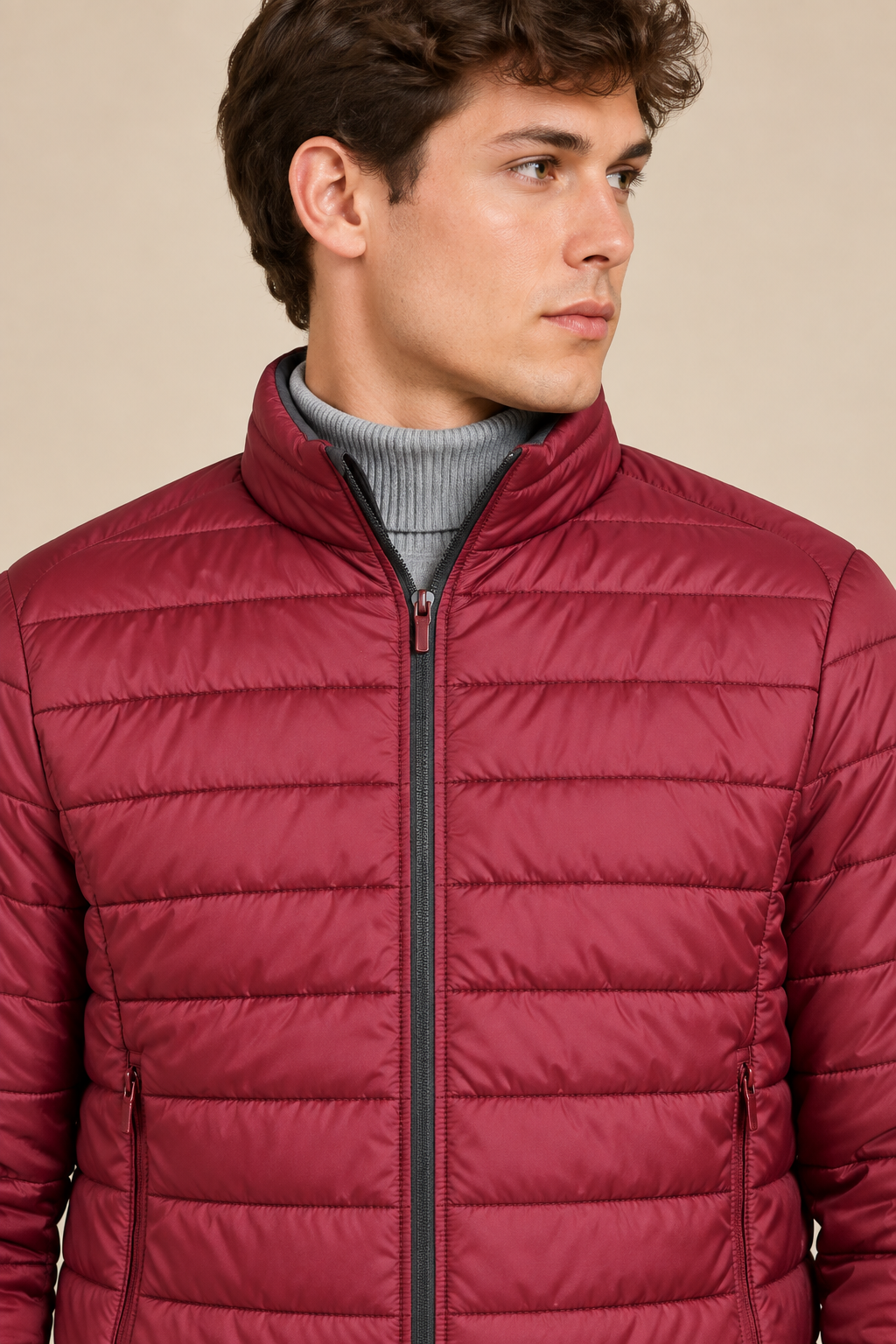Men’s Reversible Puffer Jacket – Navy & Merlot Grey Regular Fit Full-Zip Winter Jacket