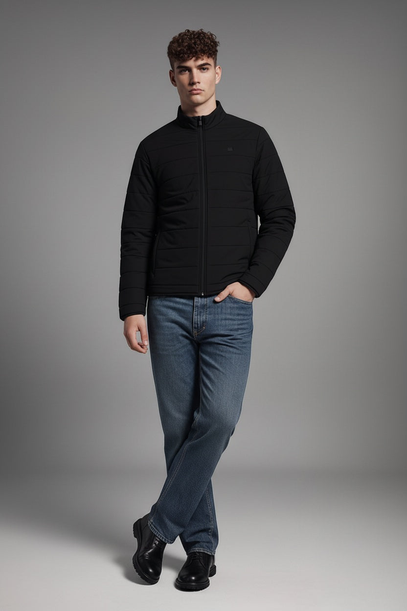Men Black Lightweight Puffer Jacket