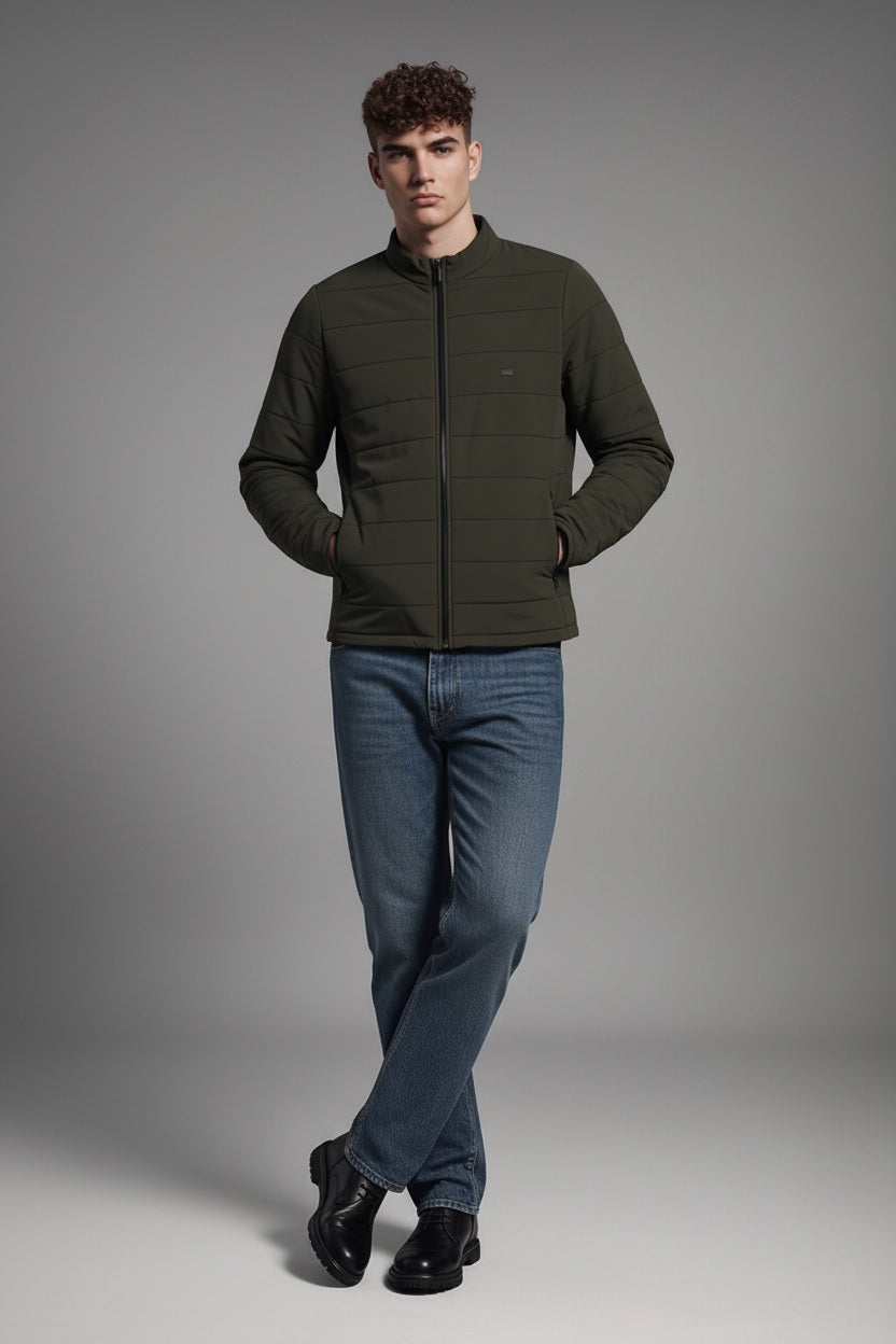 Men Dark Olive Lightweight Puffer Jacket